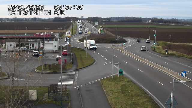 Webcam à Ichtratzheim, au sud de Strasbourg sur la D1089 (anciennement D89). Vue orientée vers Colmar