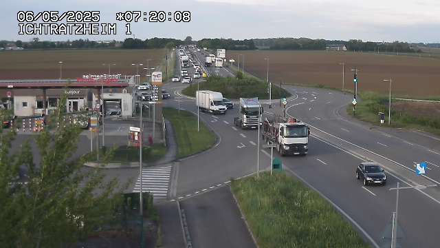 Webcam à Ichtratzheim, au sud de Strasbourg sur la D1089 (anciennement D89). Vue orientée vers Colmar