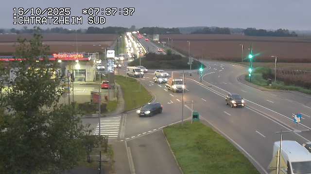 Webcam à Ichtratzheim, au sud de Strasbourg sur la D1089 (anciennement D89). Vue orientée vers Colmar
