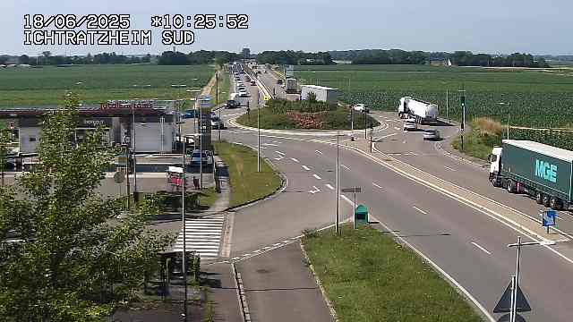 Webcam à Ichtratzheim, au sud de Strasbourg sur la D1089 (anciennement D89). Vue orientée vers Colmar