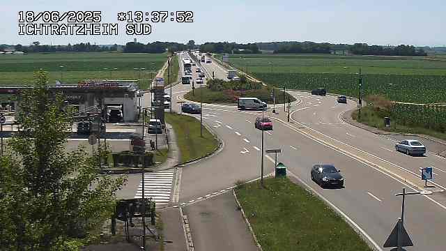 Webcam à Ichtratzheim, au sud de Strasbourg sur la D1089 (anciennement D89). Vue orientée vers Colmar