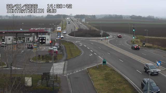Webcam à Ichtratzheim, au sud de Strasbourg sur la D1089 (anciennement D89). Vue orientée vers Colmar