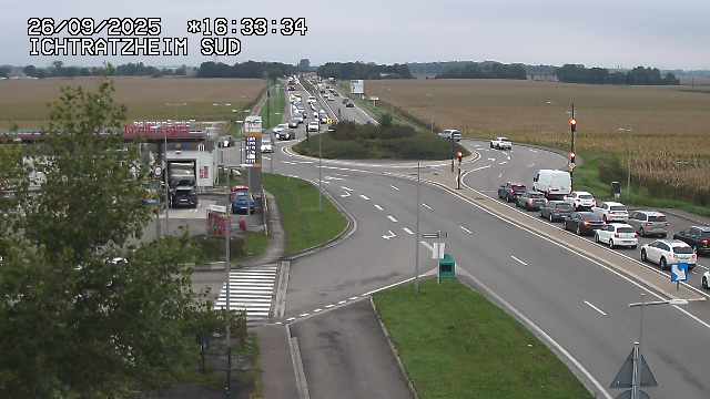 Webcam à Ichtratzheim, au sud de Strasbourg sur la D1089 (anciennement D89). Vue orientée vers Colmar