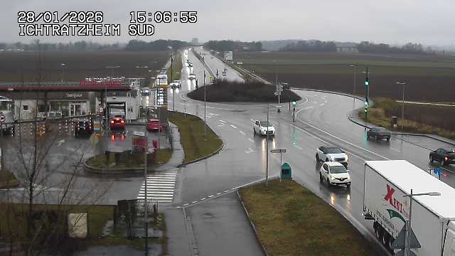 Webcam à Ichtratzheim, au sud de Strasbourg sur la D1089 (anciennement D89). Vue orientée vers Colmar