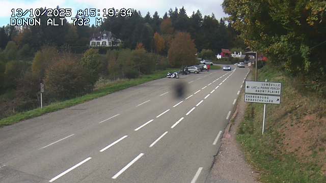 Webcam routière au niveau du col de Donon dans les Vosges à Grandfontaine, en Alsace, à 732 mètres d'altitude