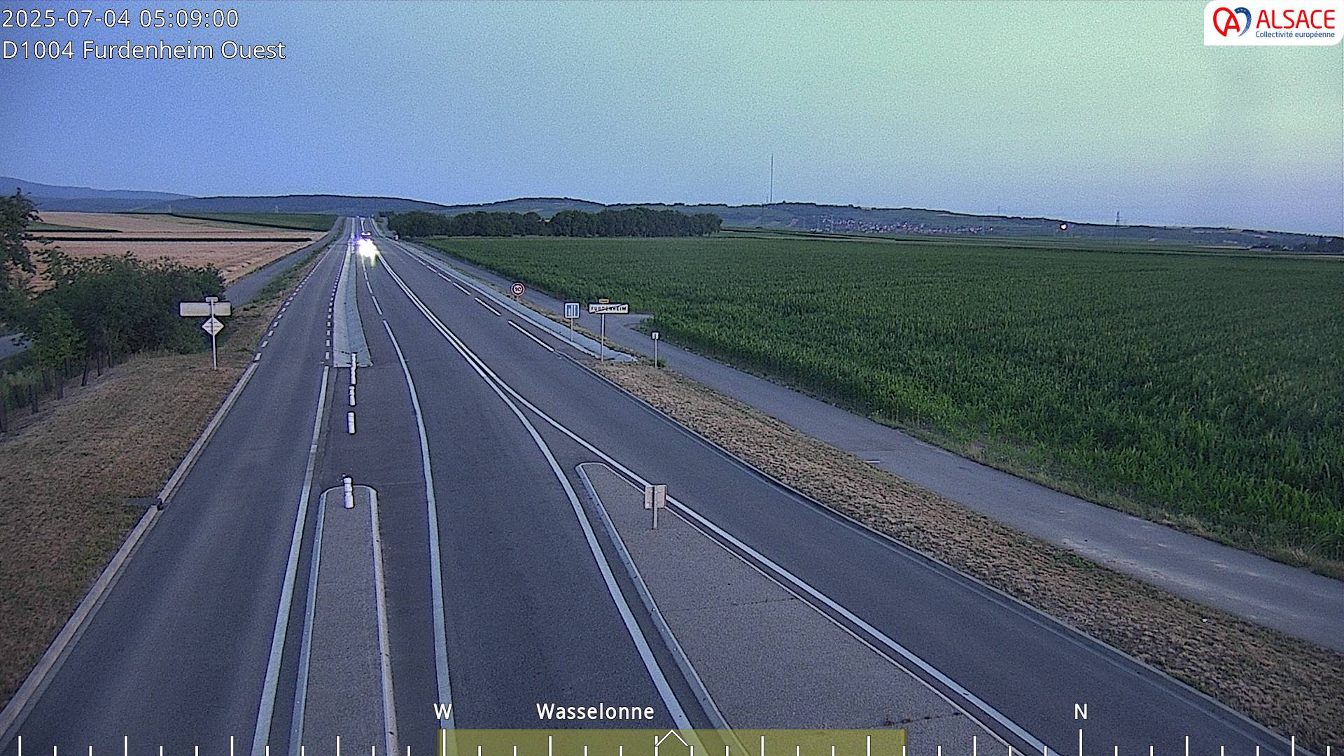 Webcam routière sur la D1004 à hauteur de Furdenheim, à l'ouest de Strasbourg