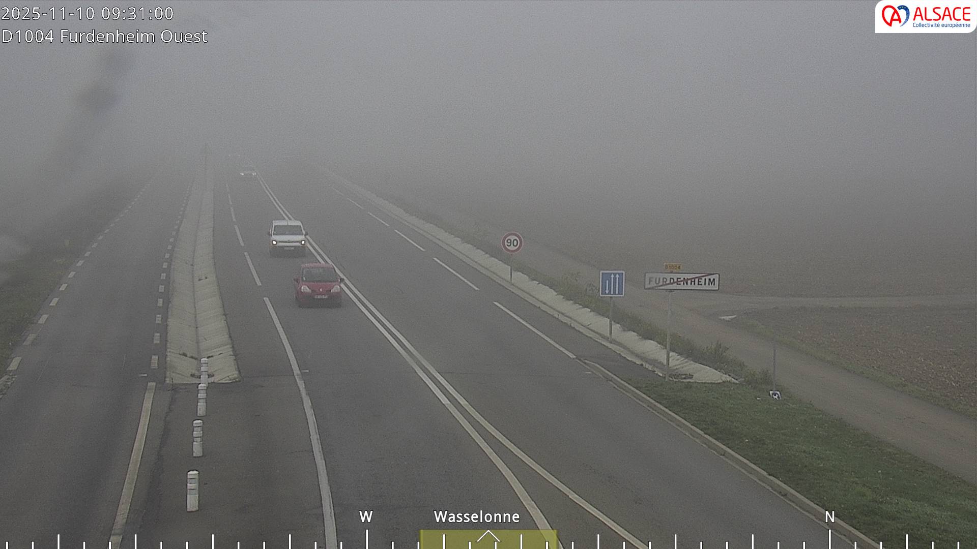 Webcam routière sur la D1004 à hauteur de Furdenheim, à l'ouest de Strasbourg