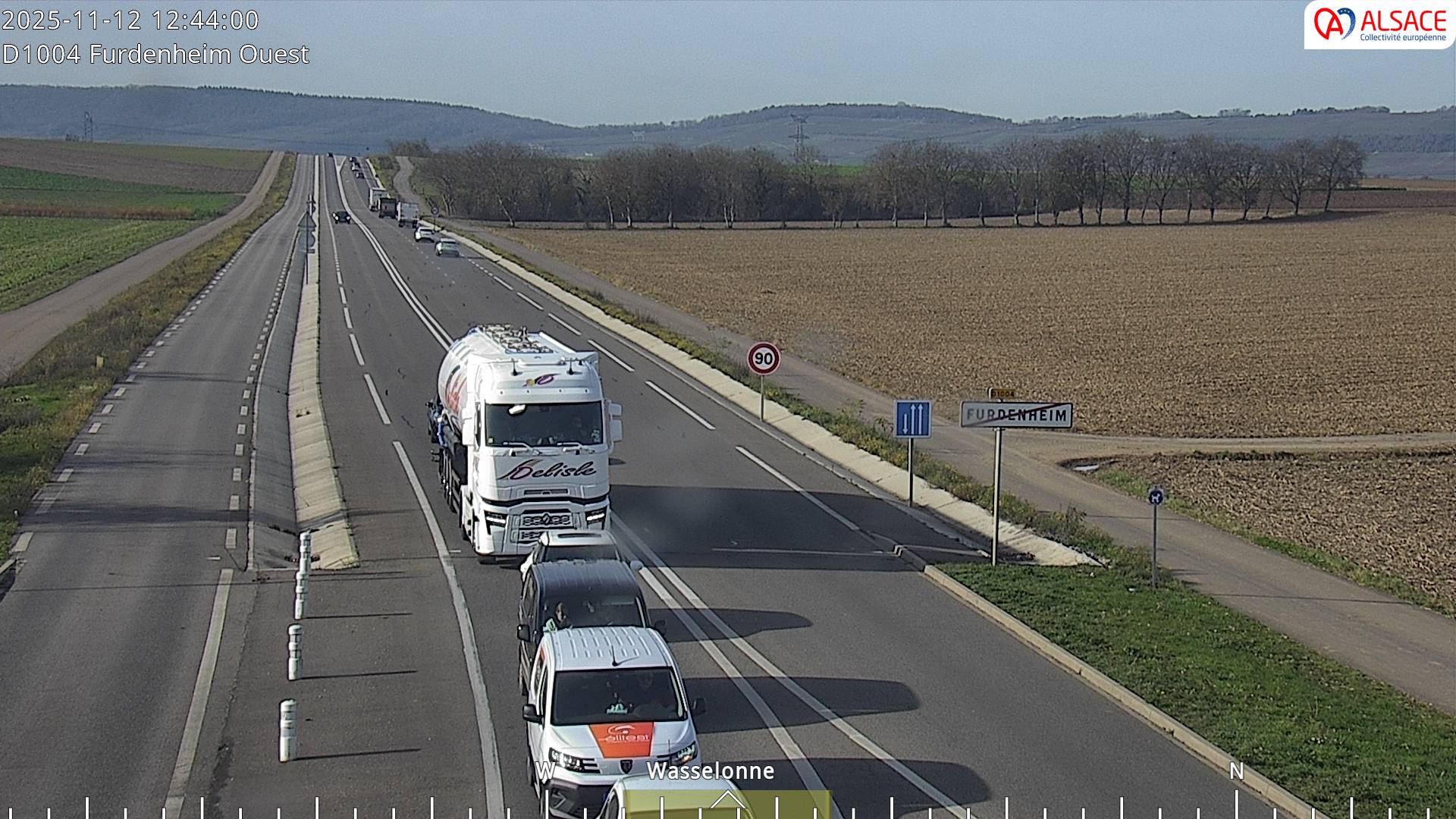 Webcam routière sur la D1004 à hauteur de Furdenheim, à l'ouest de Strasbourg