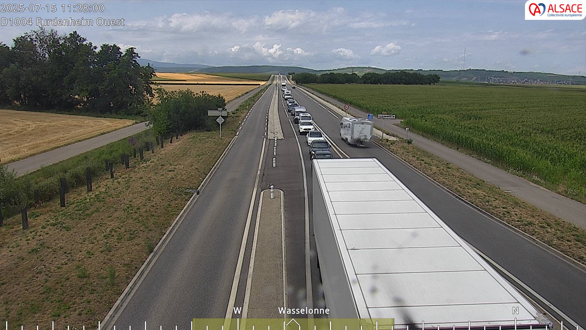 Webcam routière sur la D1004 à hauteur de Furdenheim, à l'ouest de Strasbourg