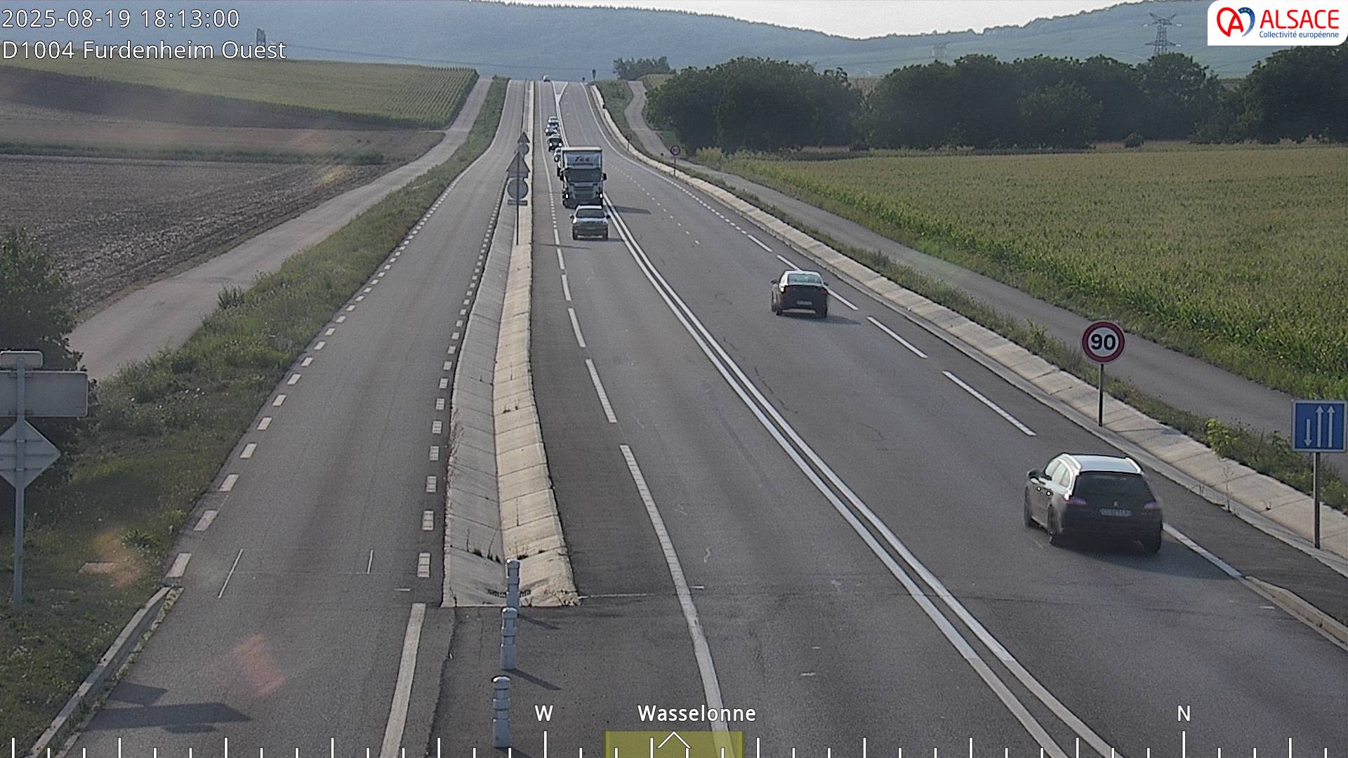 Webcam routière sur la D1004 à hauteur de Furdenheim, à l'ouest de Strasbourg