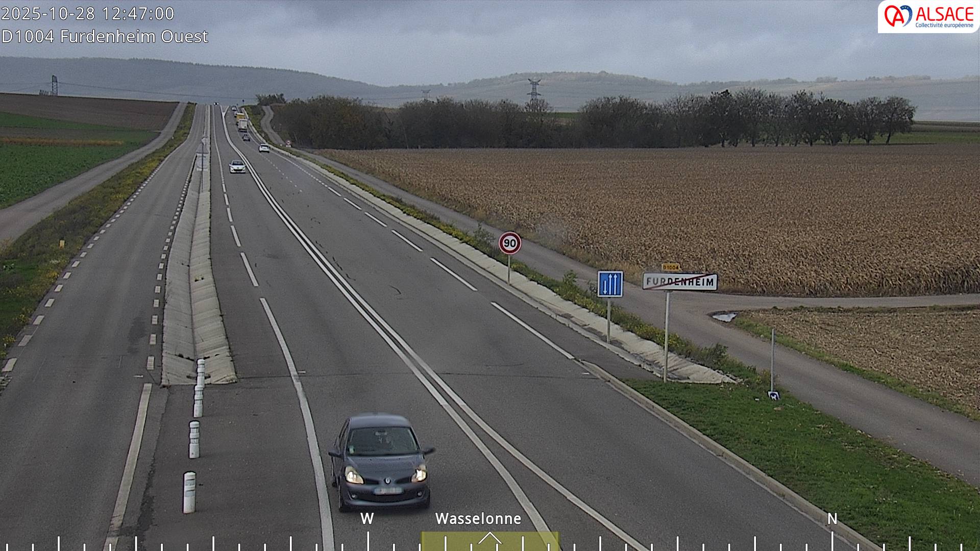 Webcam routière sur la D1004 à hauteur de Furdenheim, à l'ouest de Strasbourg