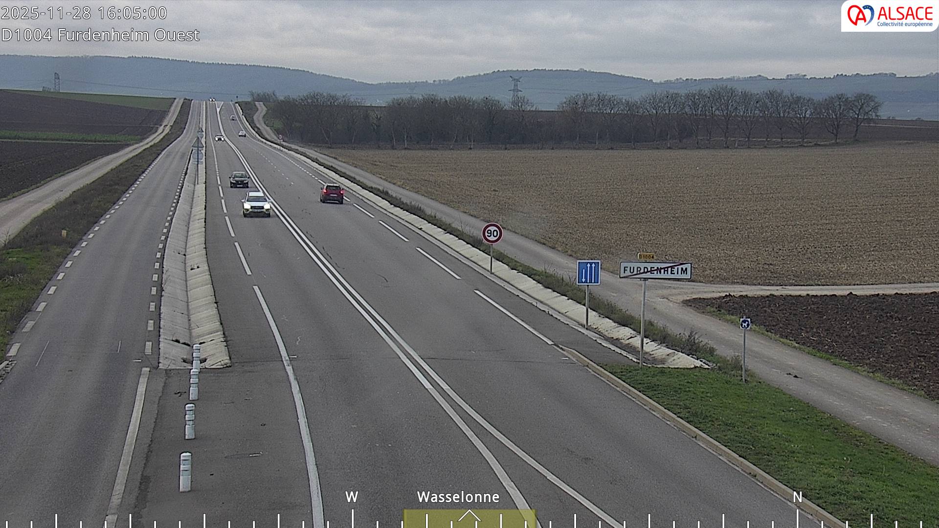 Webcam routière sur la D1004 à hauteur de Furdenheim, à l'ouest de Strasbourg