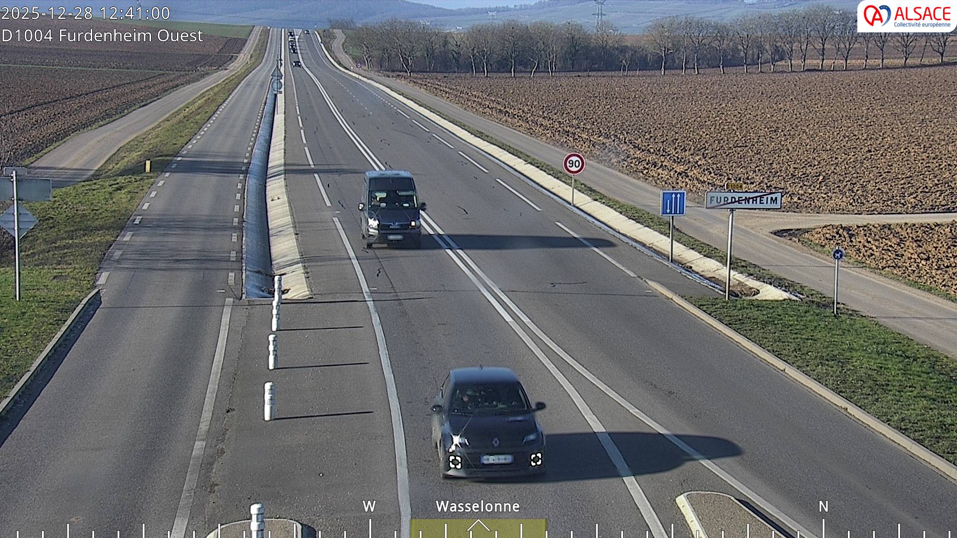 Webcam routière sur la D1004 à hauteur de Furdenheim, à l'ouest de Strasbourg