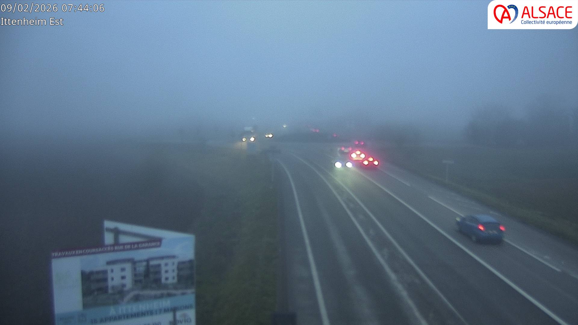 Caméra de circulation sur la N4 (à la fin de la D1004) à la sortie d'Ittenheim, à proximité de l'accès à l'A355 et de la métropole de Strasbourg