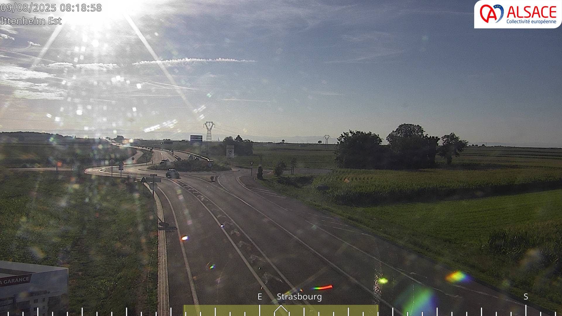 Caméra de circulation sur la N4 (à la fin de la D1004) à la sortie d'Ittenheim, à proximité de l'accès à l'A355 et de la métropole de Strasbourg