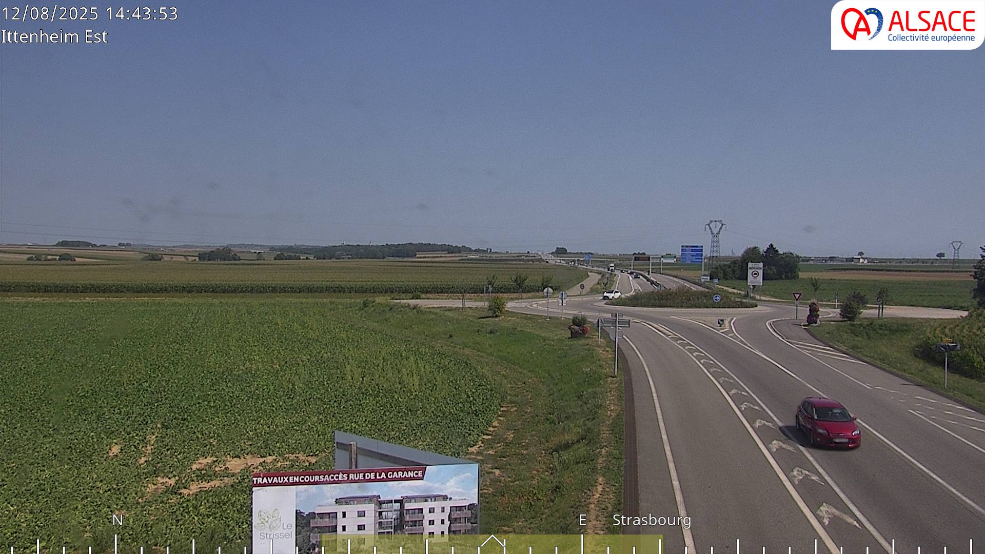 Caméra de circulation sur la N4 (à la fin de la D1004) à la sortie d'Ittenheim, à proximité de l'accès à l'A355 et de la métropole de Strasbourg
