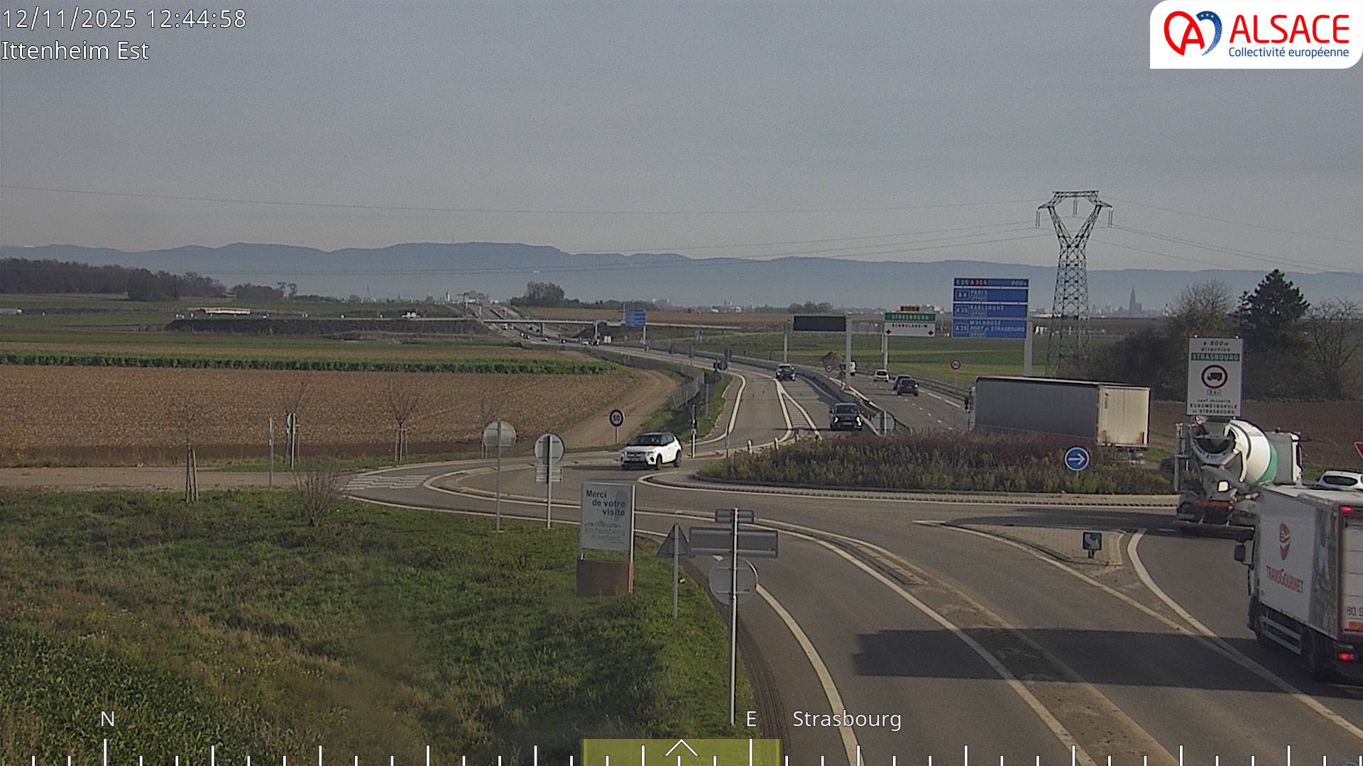 Caméra de circulation sur la N4 (à la fin de la D1004) à la sortie d'Ittenheim, à proximité de l'accès à l'A355 et de la métropole de Strasbourg