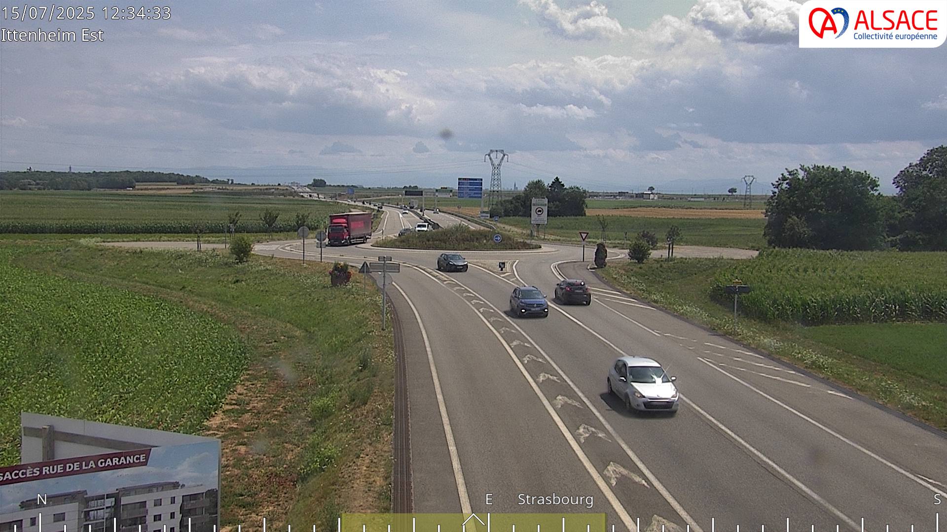 Caméra de circulation sur la N4 (à la fin de la D1004) à la sortie d'Ittenheim, à proximité de l'accès à l'A355 et de la métropole de Strasbourg