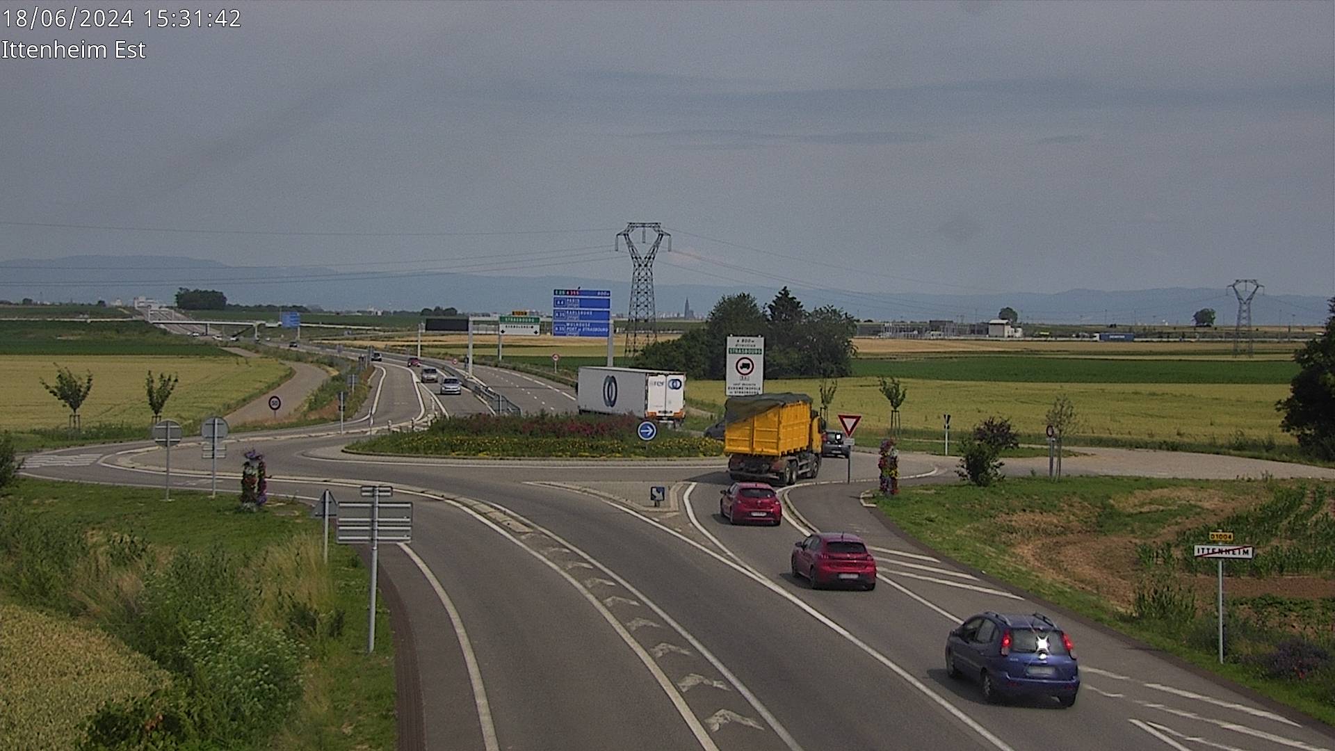 Caméra de circulation sur la N4 (à la fin de la D1004) à la sortie d'Ittenheim, à proximité de l'accès à l'A355 et de la métropole de Strasbourg