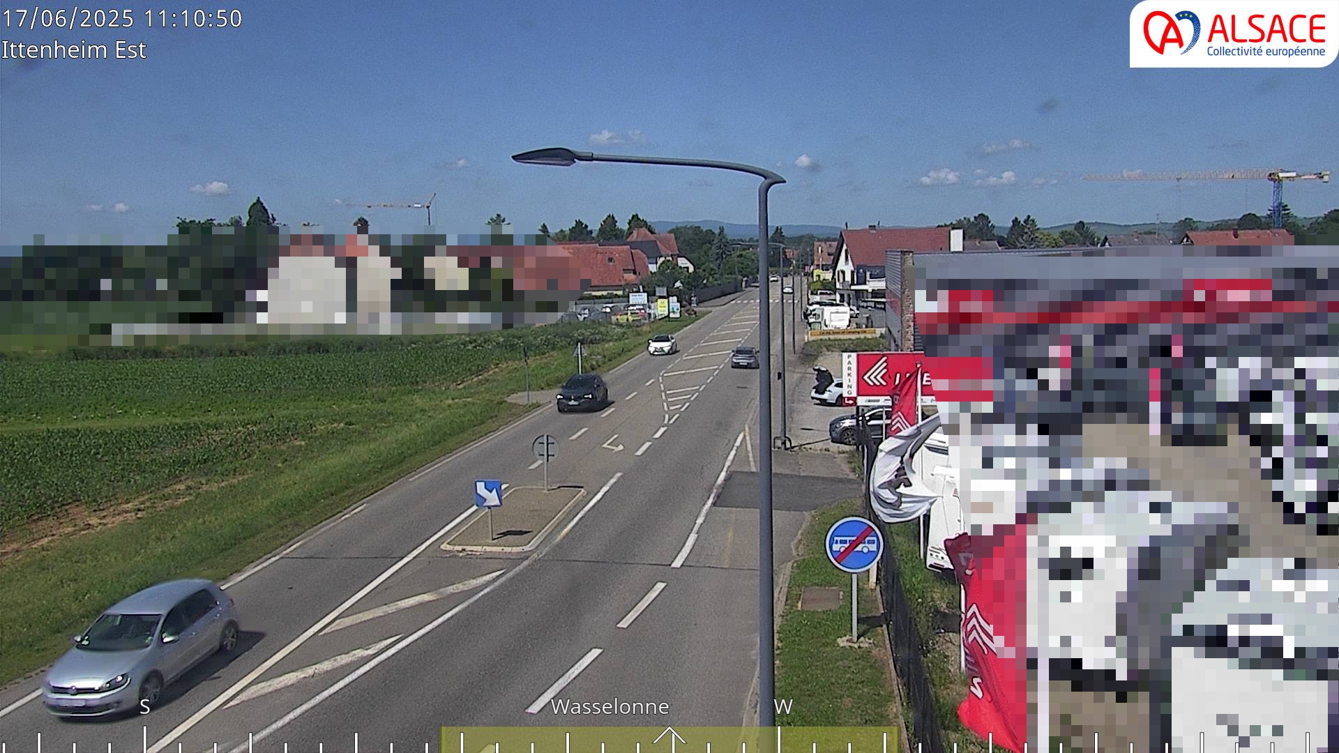 Caméra de circulation sur la N4 (à la fin de la D1004) à la sortie d'Ittenheim, à proximité de l'accès à l'A355 et de la métropole de Strasbourg