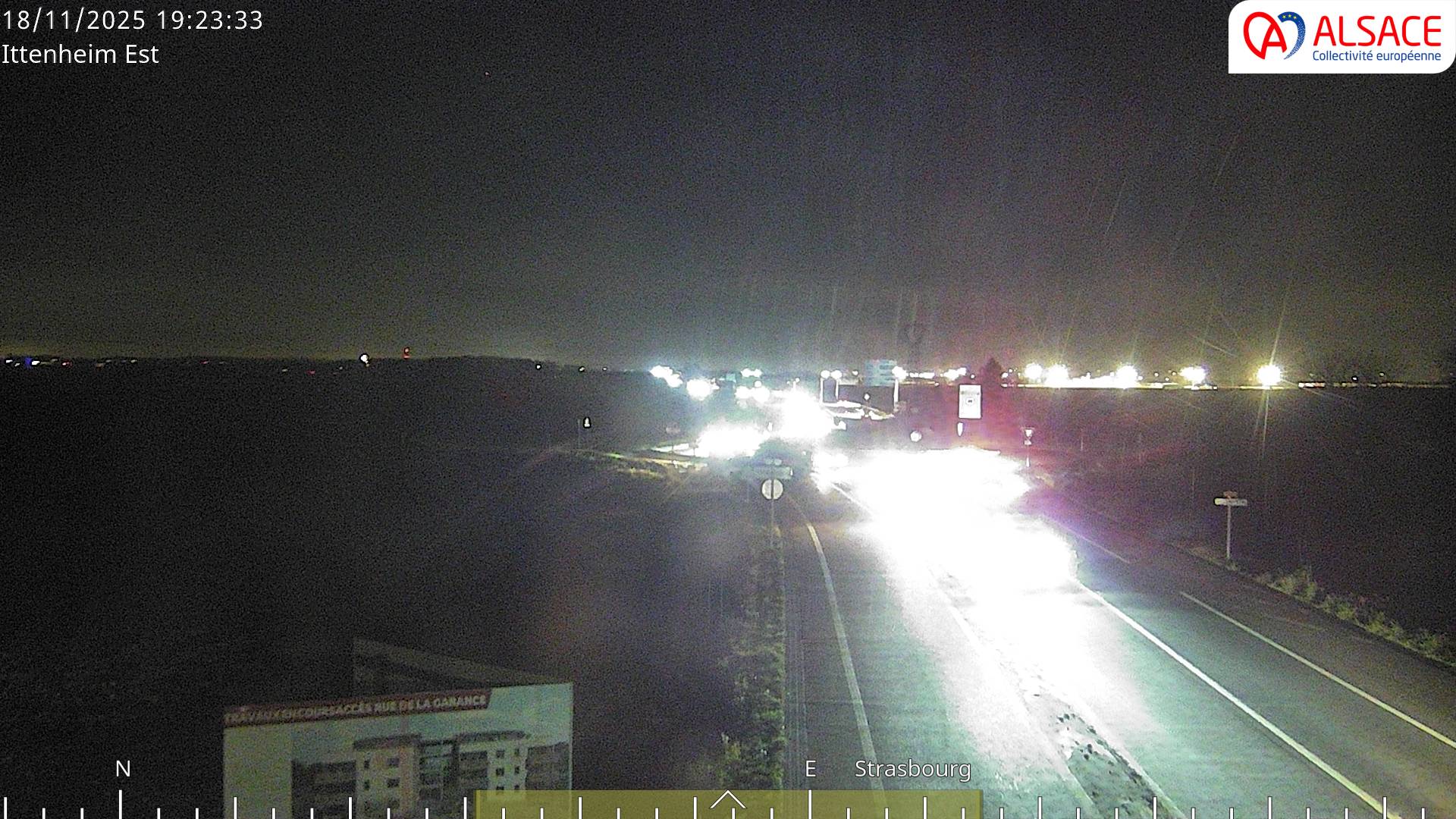 Caméra de circulation sur la N4 (à la fin de la D1004) à la sortie d'Ittenheim, à proximité de l'accès à l'A355 et de la métropole de Strasbourg