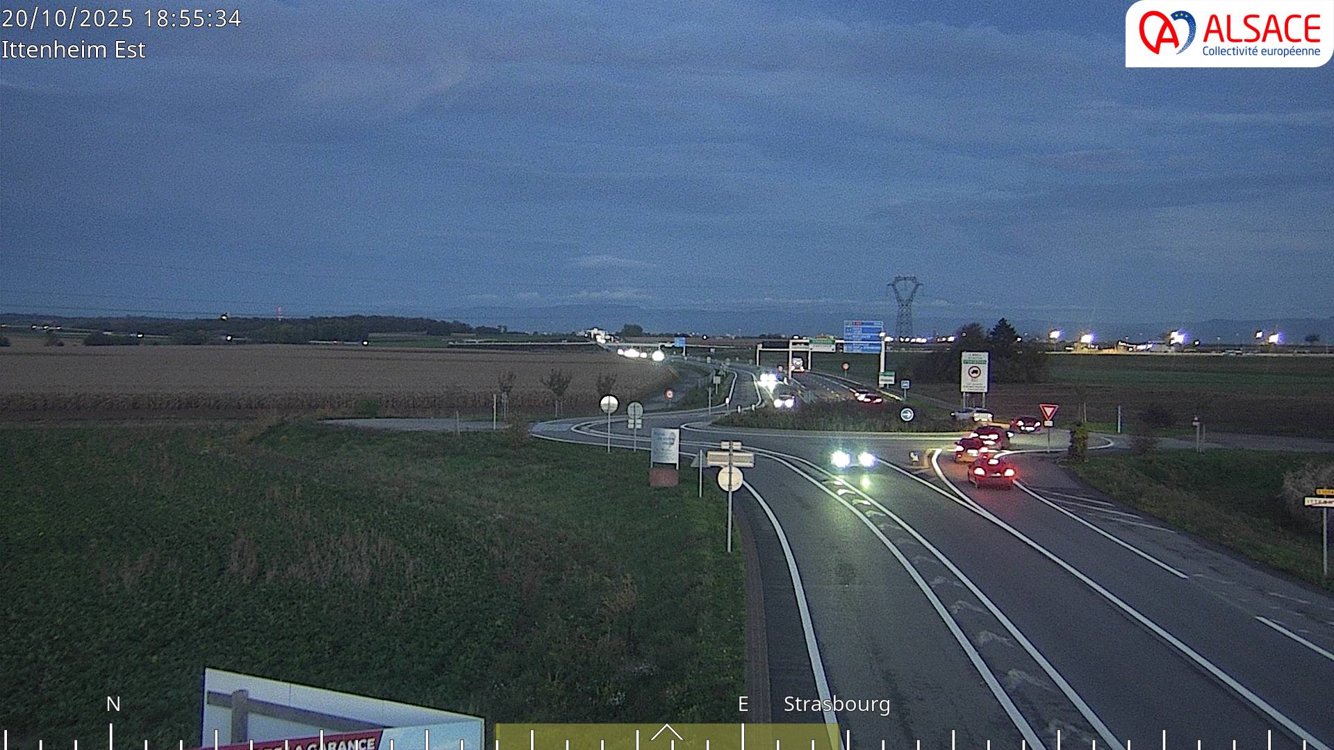 <h2>Caméra de circulation sur la N4 (à la fin de la D1004) à la sortie d'Ittenheim, à proximité de l'accès à l'A355 et de la métropole de Strasbourg</h2>