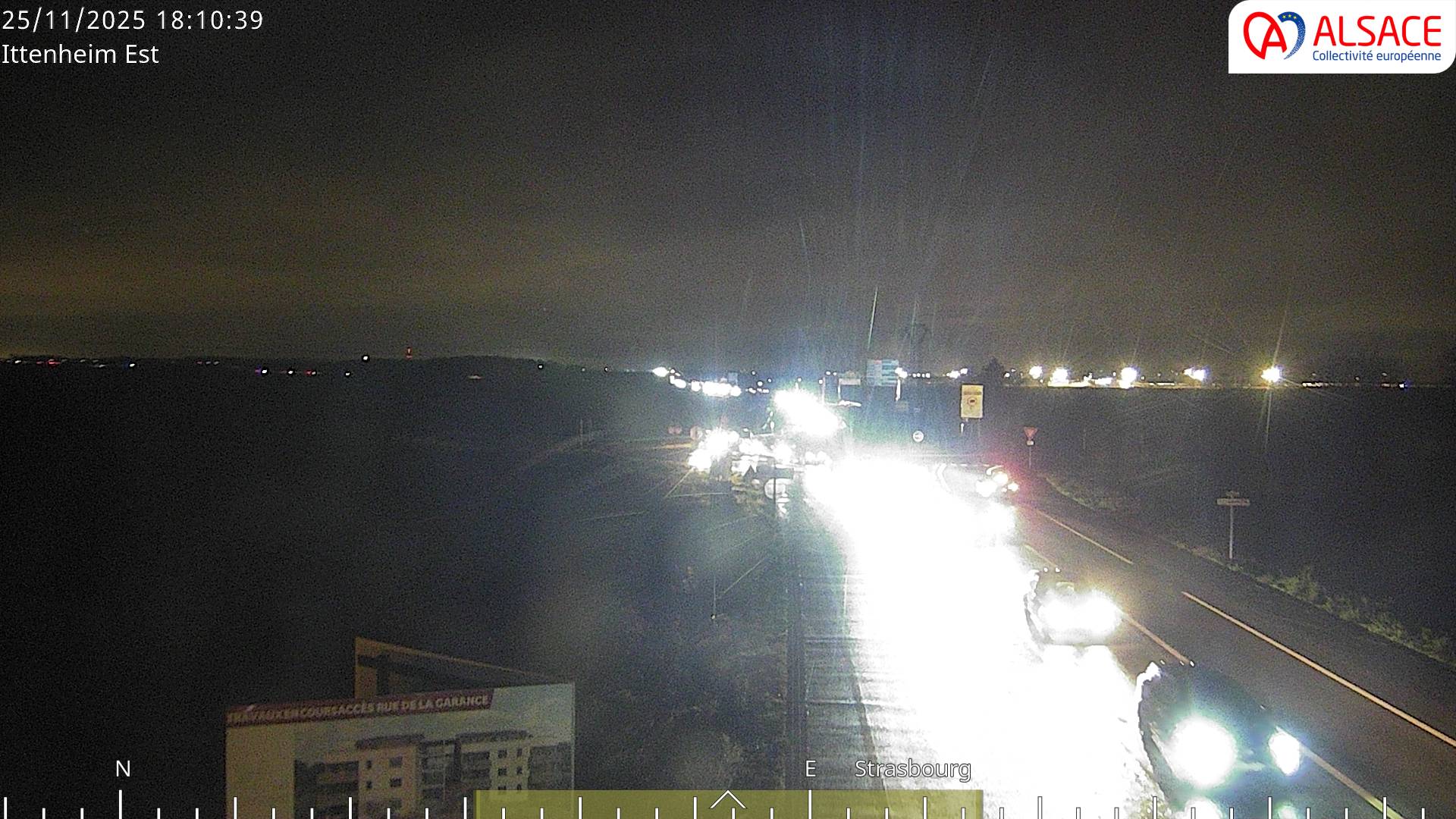 <h2>Caméra de circulation sur la N4 (à la fin de la D1004) à la sortie d'Ittenheim, à proximité de l'accès à l'A355 et de la métropole de Strasbourg</h2>