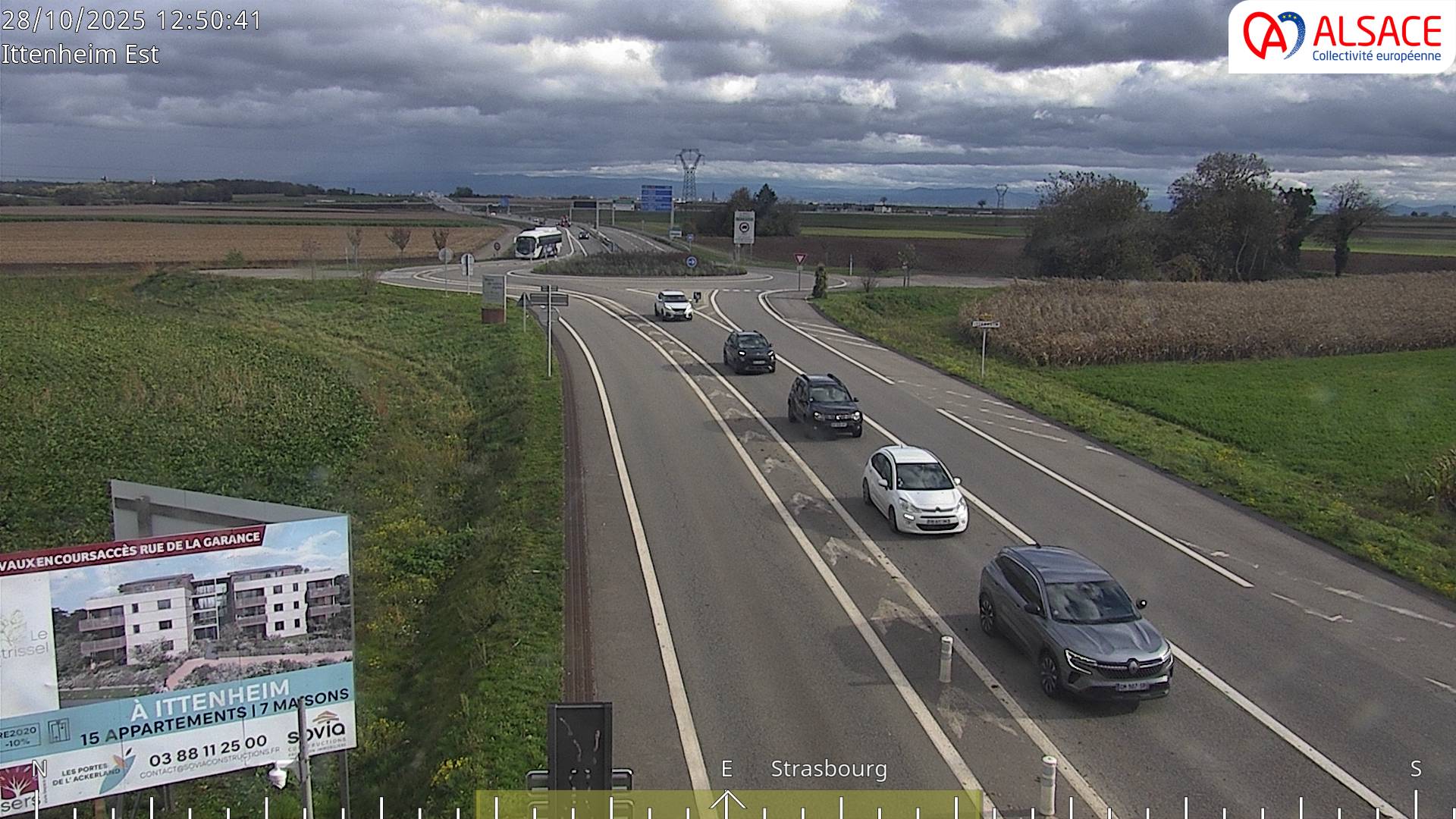 Caméra de circulation sur la N4 (à la fin de la D1004) à la sortie d'Ittenheim, à proximité de l'accès à l'A355 et de la métropole de Strasbourg