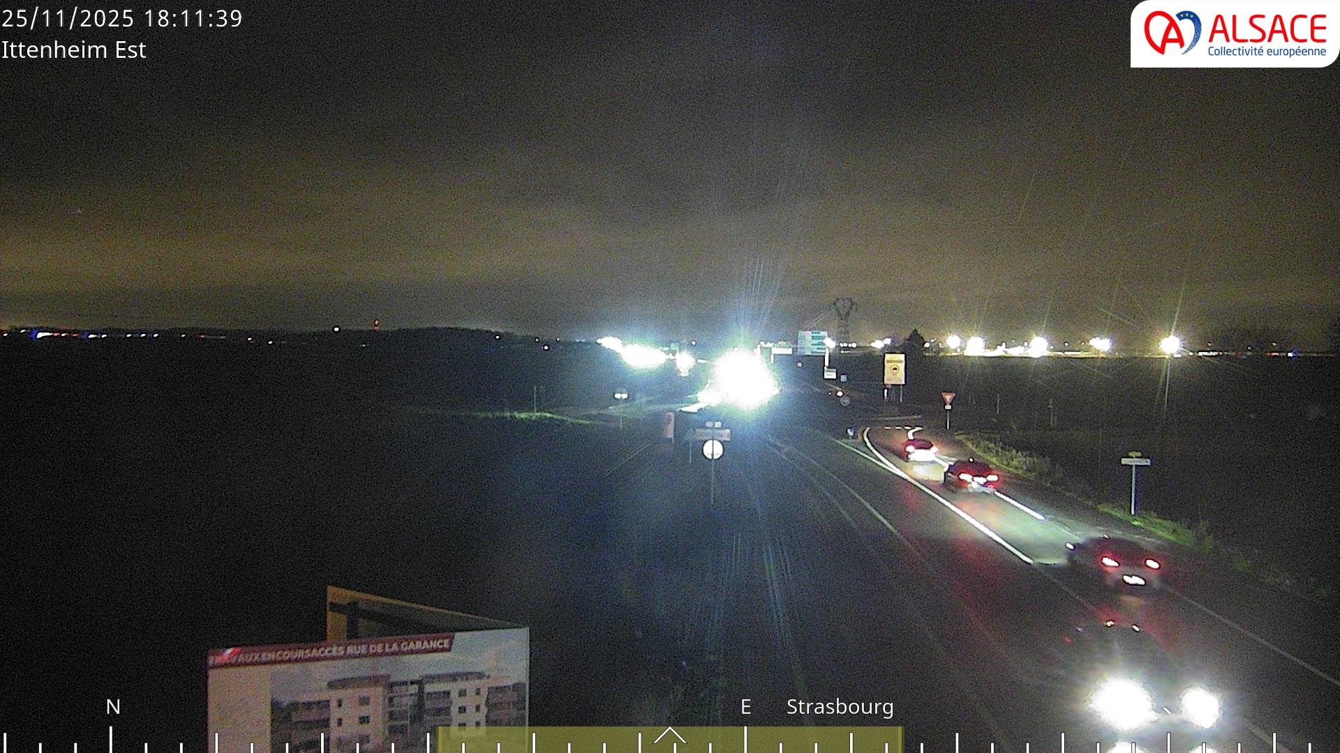 <h2>Caméra de circulation sur la N4 (à la fin de la D1004) à la sortie d'Ittenheim, à proximité de l'accès à l'A355 et de la métropole de Strasbourg</h2>