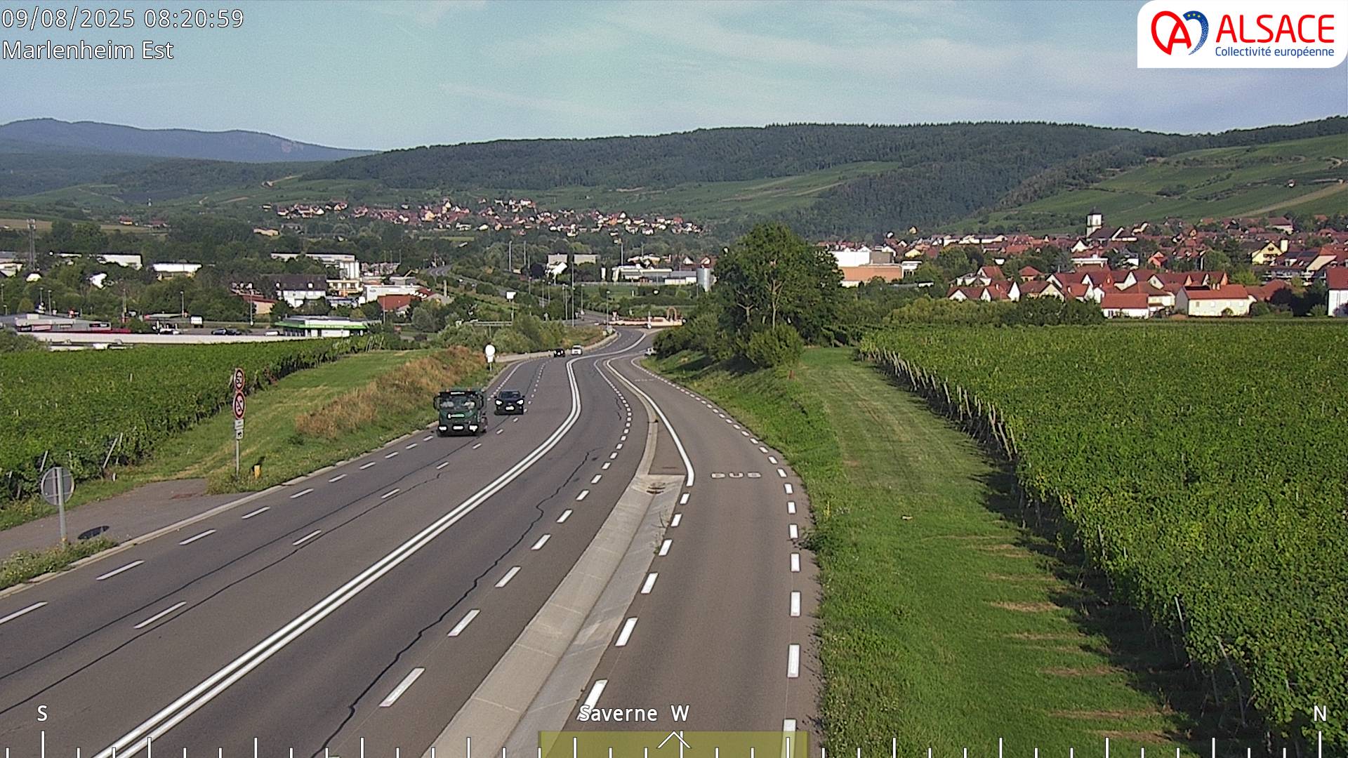 Webcam sur la D1004 à l'entrée de Marlenheim en venant de Strasbourg. Vue orientée vers l'est