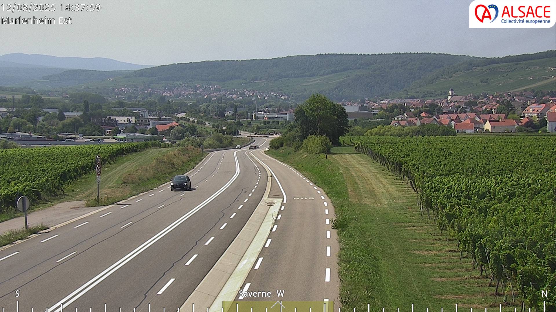 Webcam sur la D1004 à l'entrée de Marlenheim en venant de Strasbourg. Vue orientée vers l'est