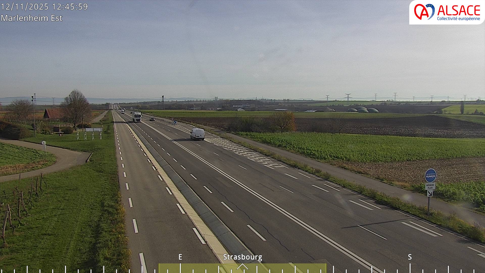 Webcam sur la D1004 à l'entrée de Marlenheim en venant de Strasbourg. Vue orientée vers l'est