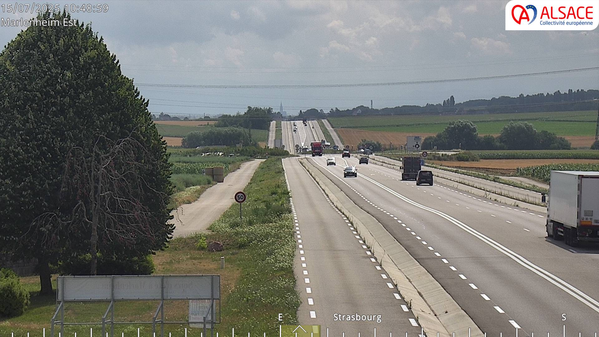 Webcam sur la D1004 à l'entrée de Marlenheim en venant de Strasbourg. Vue orientée vers l'est