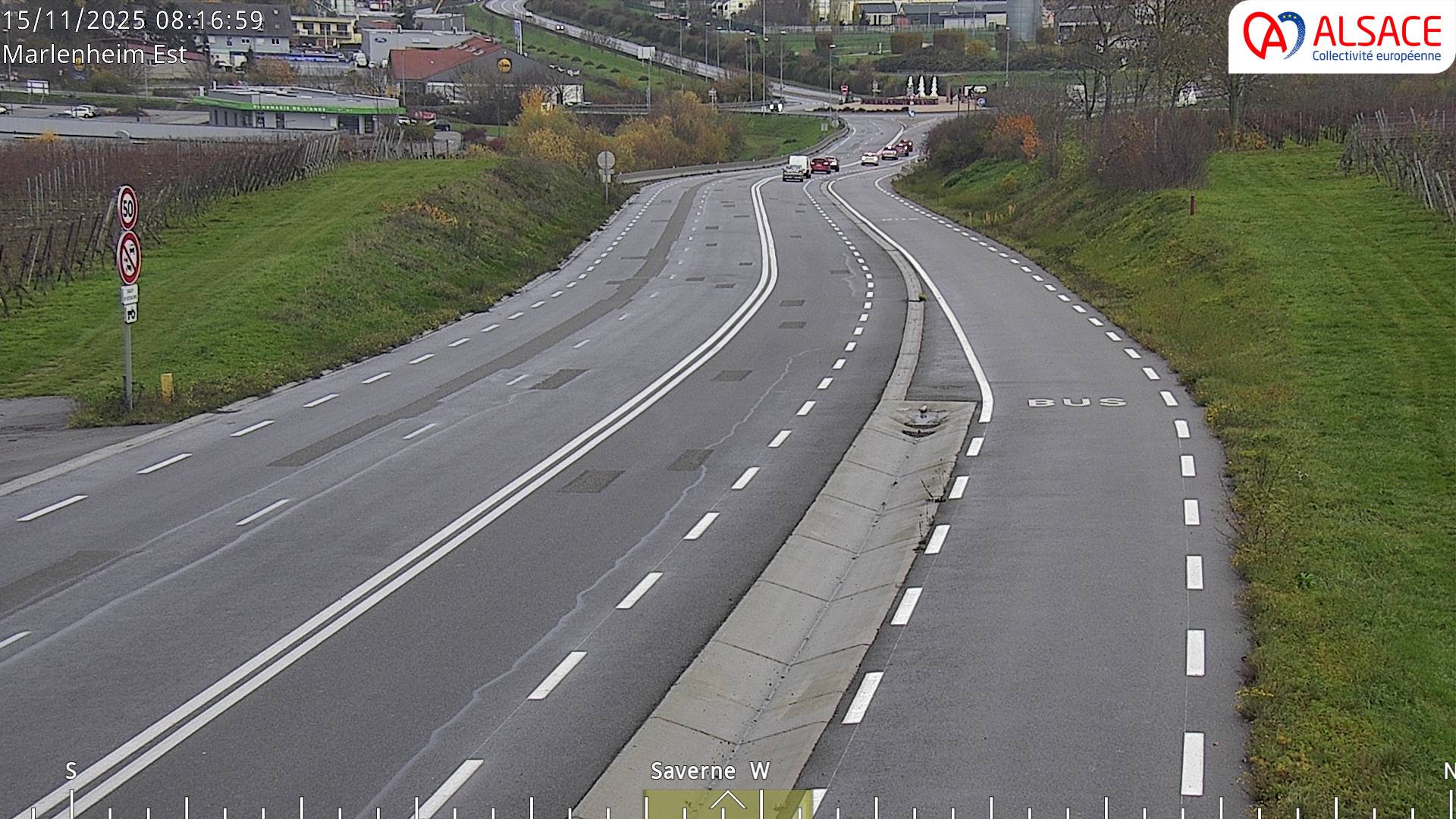 <h2>Webcam sur la D1004 à l'entrée de Marlenheim en venant de Strasbourg. Vue orientée vers l'est</h2>