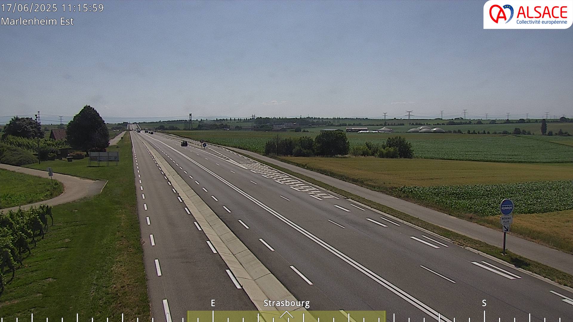 Webcam sur la D1004 à l'entrée de Marlenheim en venant de Strasbourg. Vue orientée vers l'est