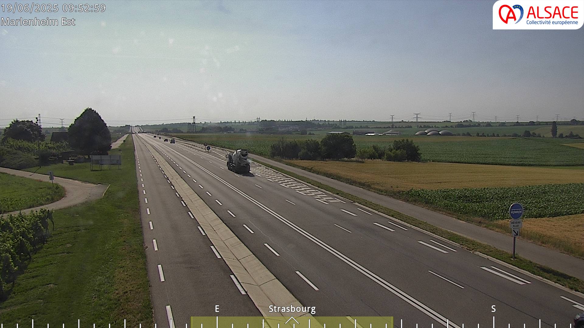 Webcam sur la D1004 à l'entrée de Marlenheim en venant de Strasbourg. Vue orientée vers l'est