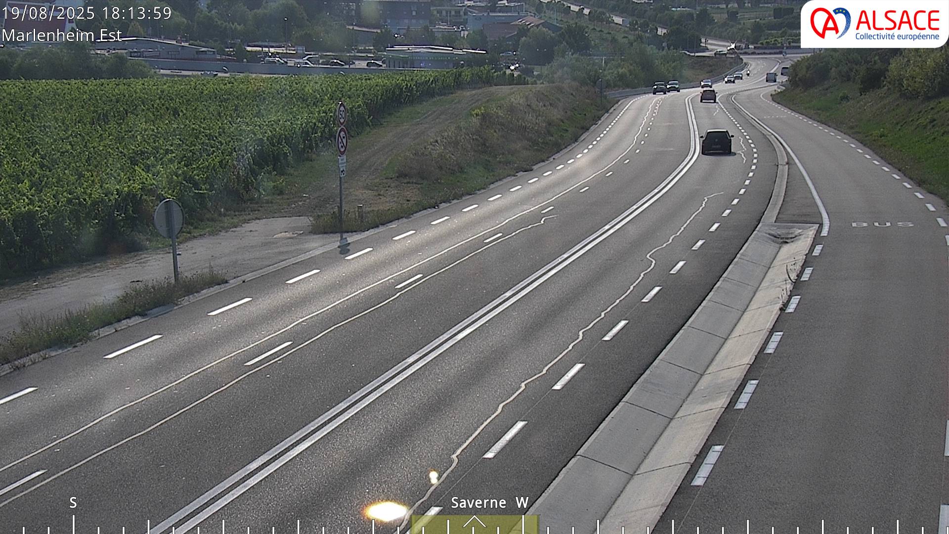 Webcam sur la D1004 à l'entrée de Marlenheim en venant de Strasbourg. Vue orientée vers l'est