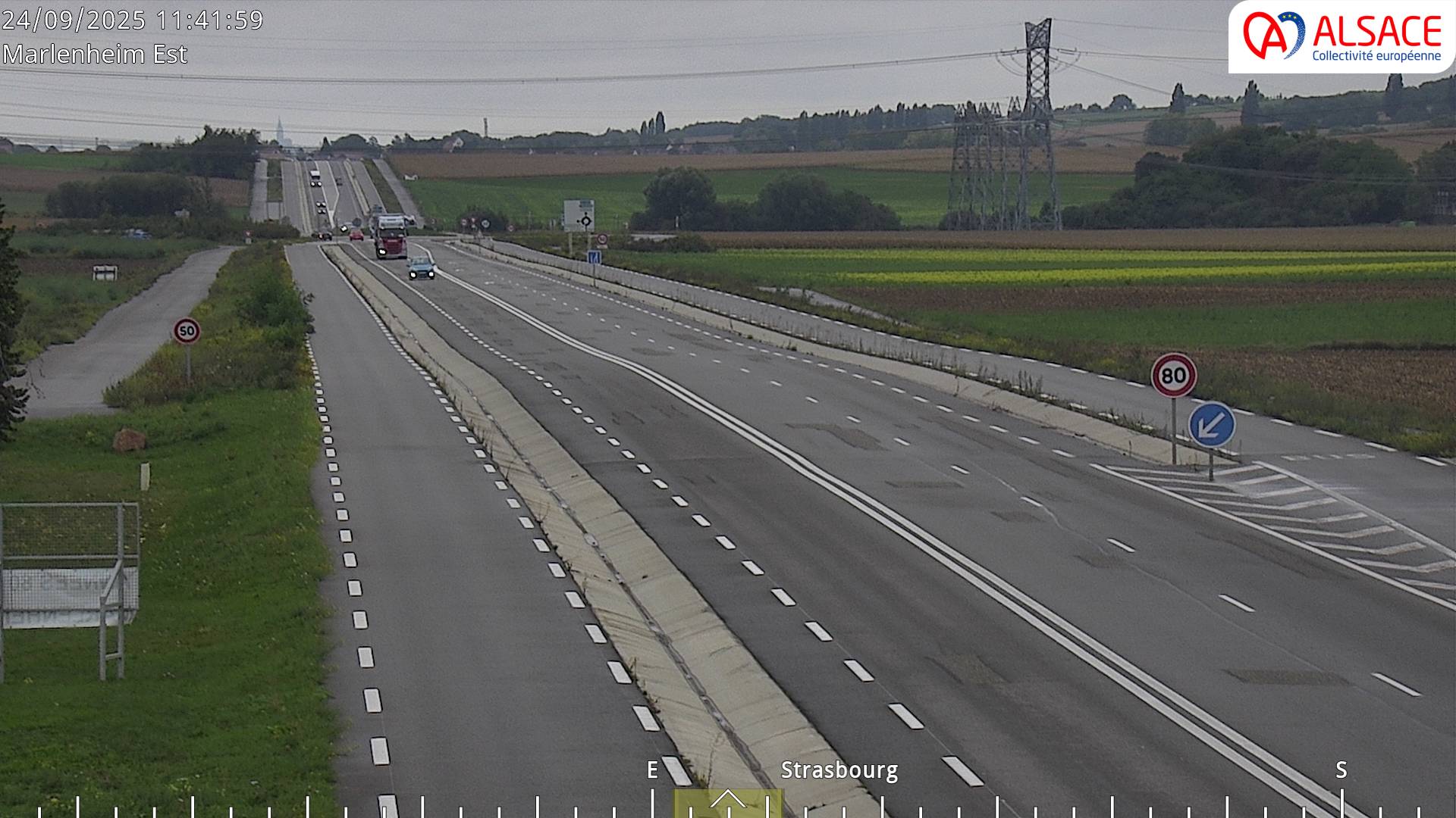 <h2>Webcam sur la D1004 à l'entrée de Marlenheim en venant de Strasbourg. Vue orientée vers l'est</h2>