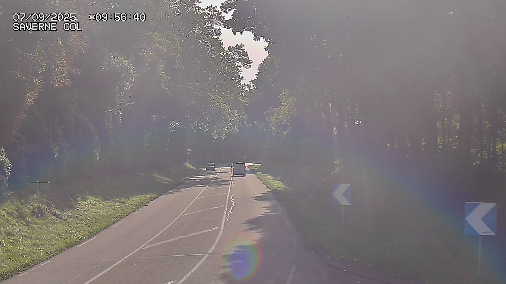 Webcam sur le col de Saverne sur la D1004. Vue orientée vers Saverne dans le massif des Vosges