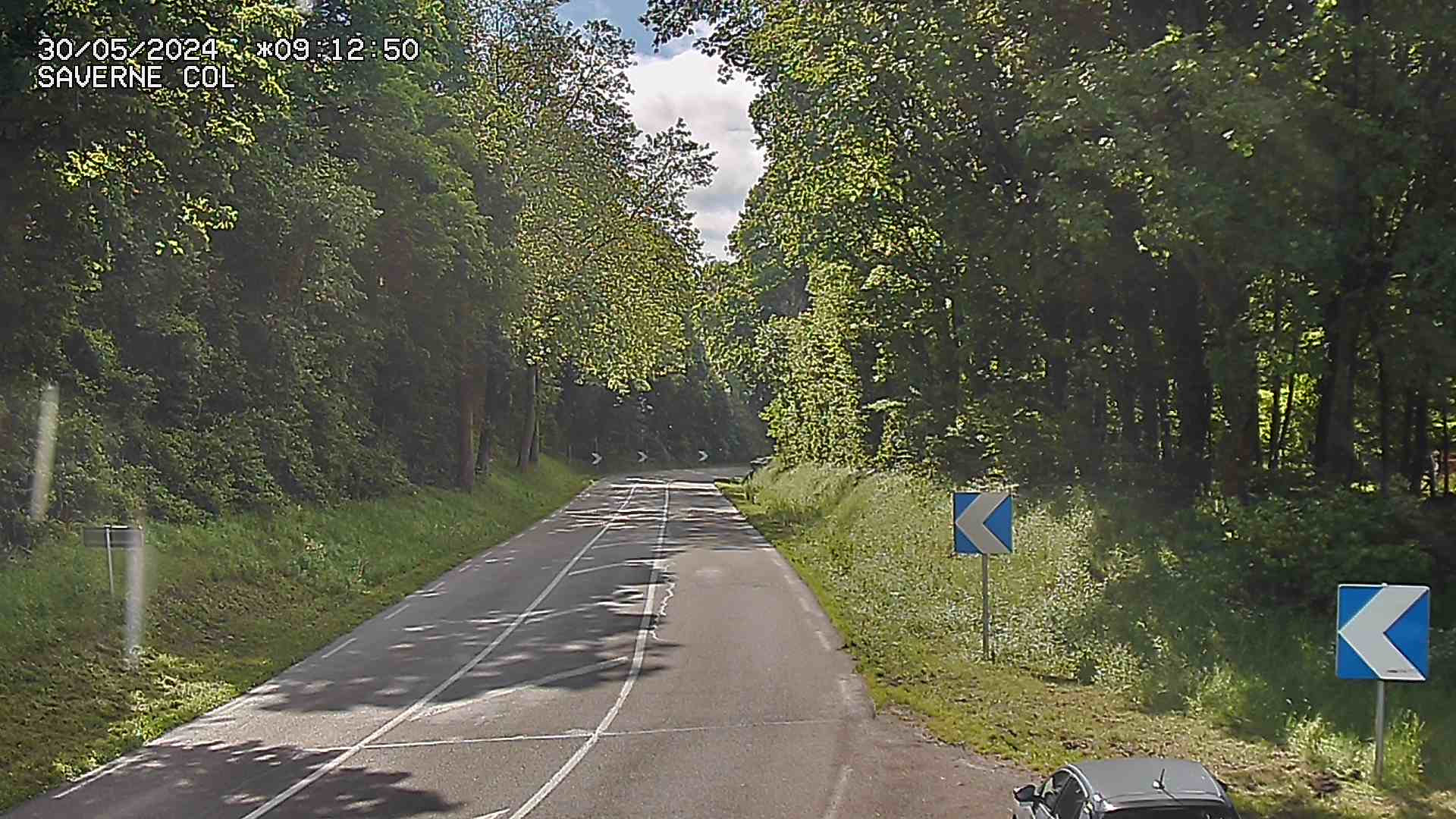 Webcam sur le col de Saverne sur la D1004. Vue orientée vers Saverne dans le massif des Vosges