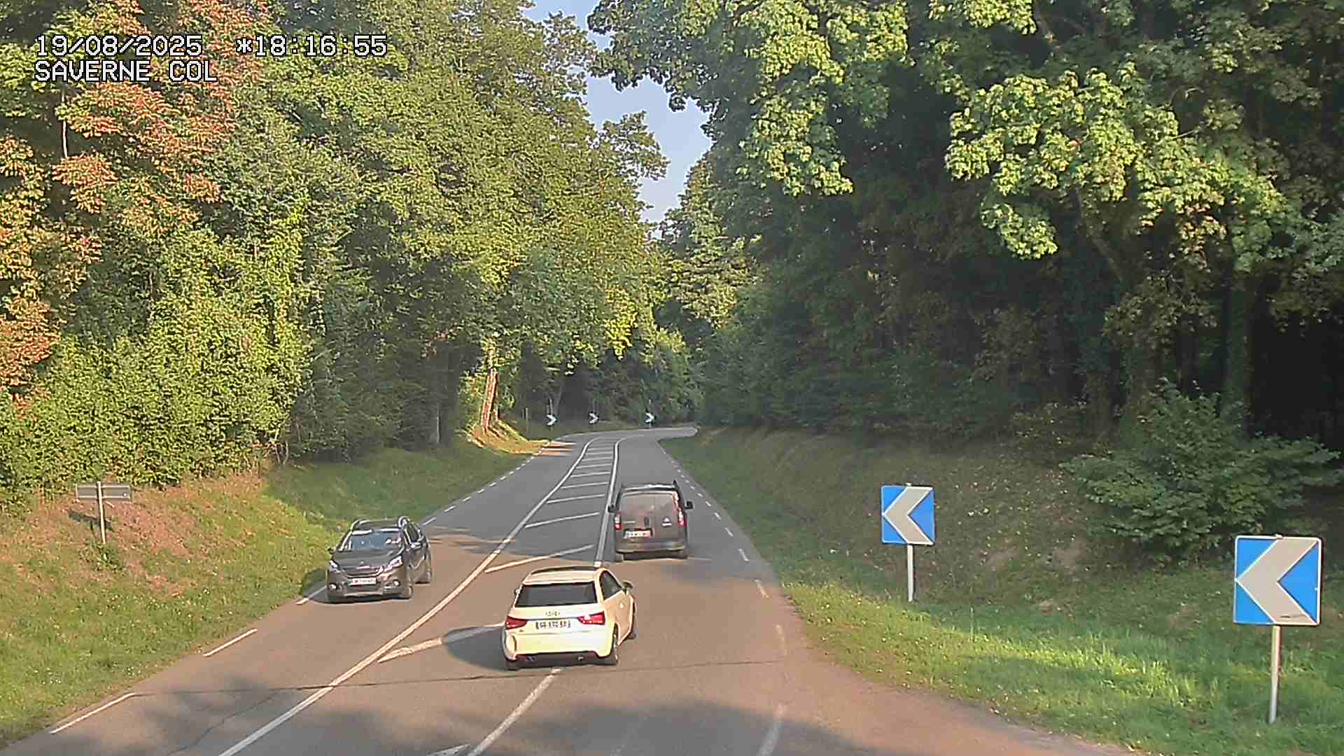 Webcam sur le col de Saverne sur la D1004. Vue orientée vers Saverne dans le massif des Vosges