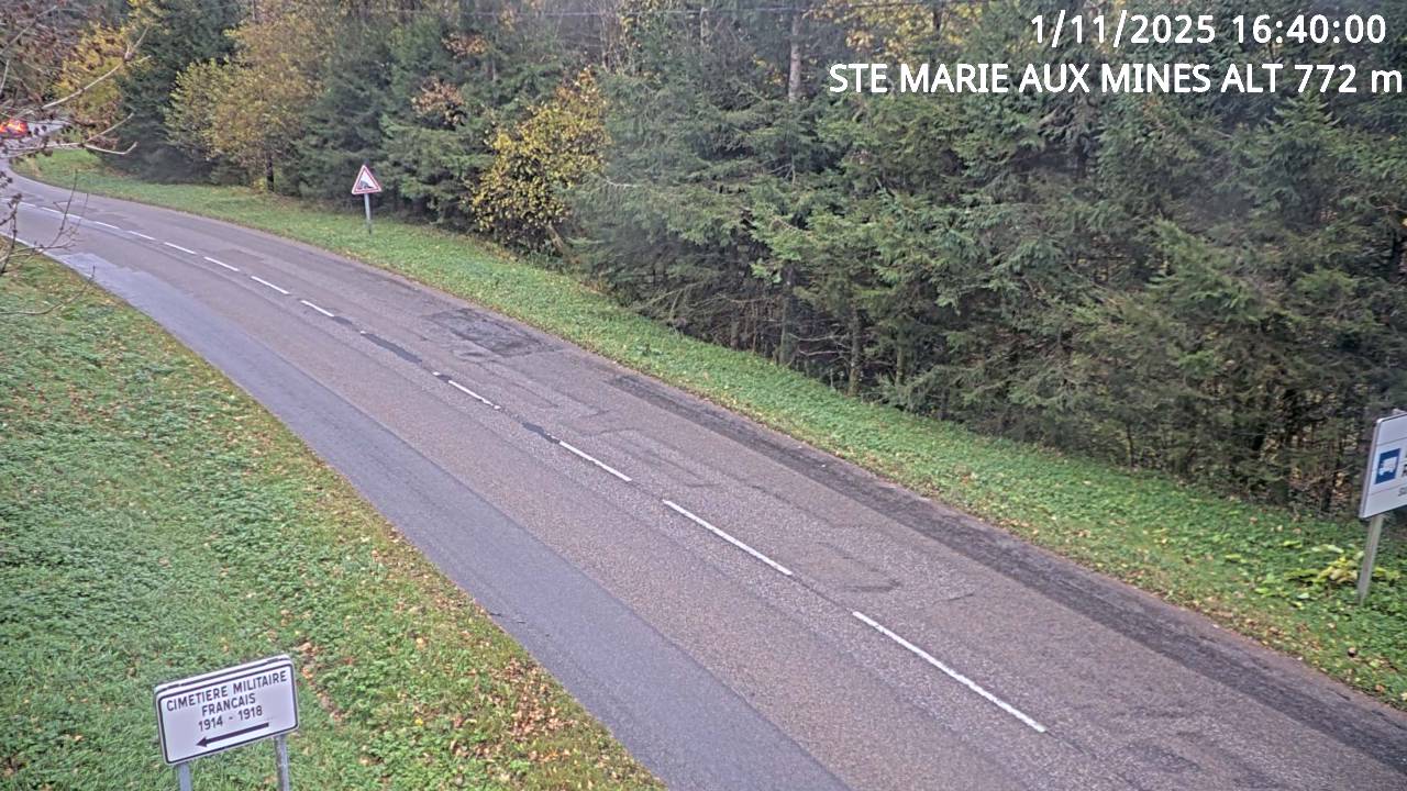 Webcam du col de Saint-Marie dans les Vosges à Saint-Marie-aux-Mines. Vue orientée vers l'Alsace