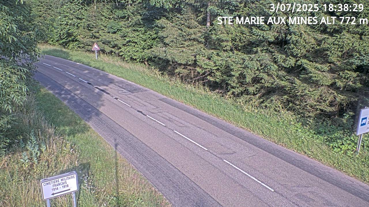 Webcam du col de Saint-Marie dans les Vosges à Saint-Marie-aux-Mines. Vue orientée vers l'Alsace