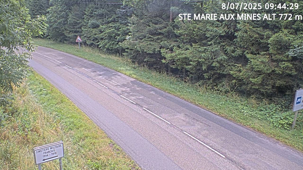 Webcam du col de Saint-Marie dans les Vosges à Saint-Marie-aux-Mines. Vue orientée vers l'Alsace