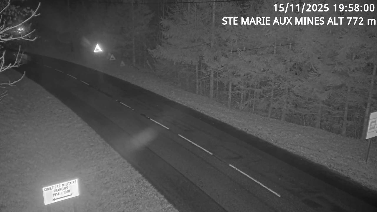 Webcam du col de Saint-Marie dans les Vosges à Saint-Marie-aux-Mines. Vue orientée vers l'Alsace