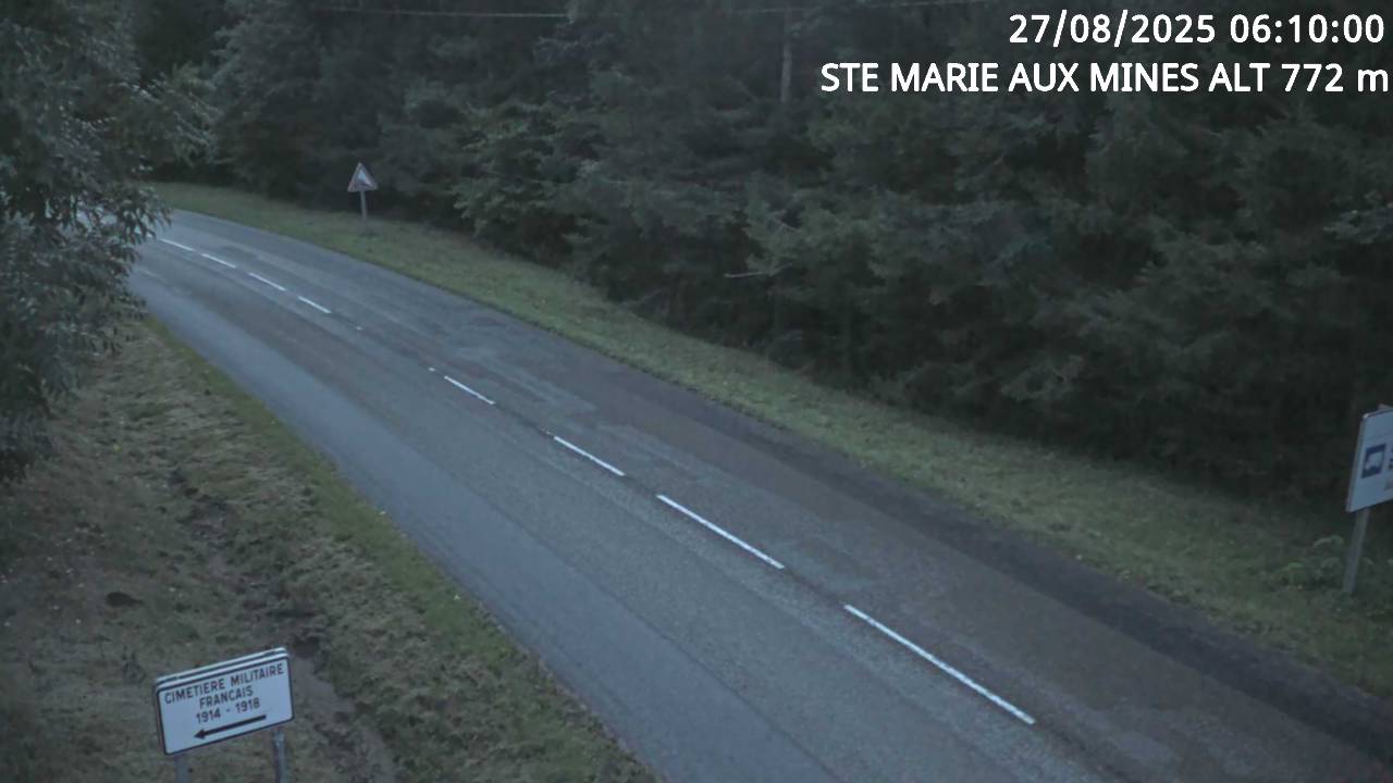 Webcam du col de Saint-Marie dans les Vosges à Saint-Marie-aux-Mines. Vue orientée vers l'Alsace