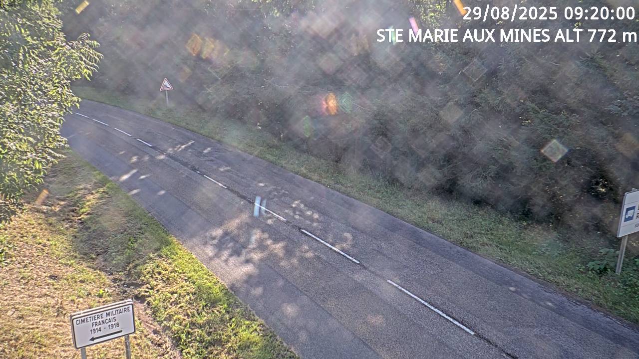 Webcam du col de Saint-Marie dans les Vosges à Saint-Marie-aux-Mines. Vue orientée vers l'Alsace