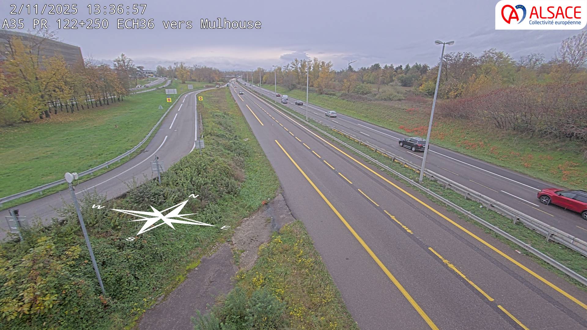 Caméra autoroute France - A35, Saint-Louis direction Suisse, à hauteur de l'EuroAirport Basel-Mulhouse-Freiburg