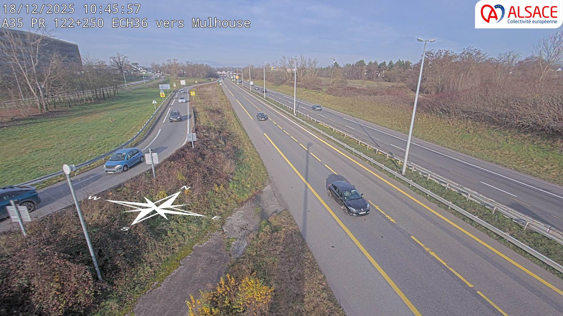 Caméra autoroute France - A35, Saint-Louis direction Suisse, à hauteur de l'EuroAirport Basel-Mulhouse-Freiburg