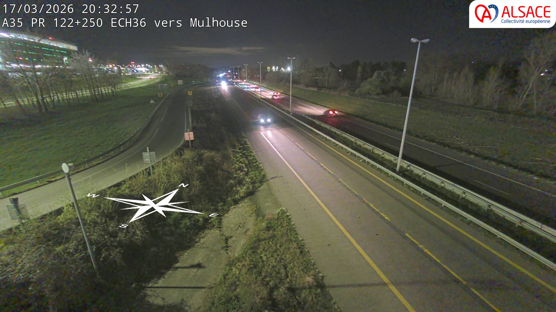 Caméra autoroute France - A35, Saint-Louis direction Suisse, à hauteur de l'EuroAirport Basel-Mulhouse-Freiburg